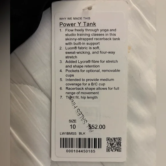 Lululemon Power Y tank BLK size 10 - Picture 4 of 5